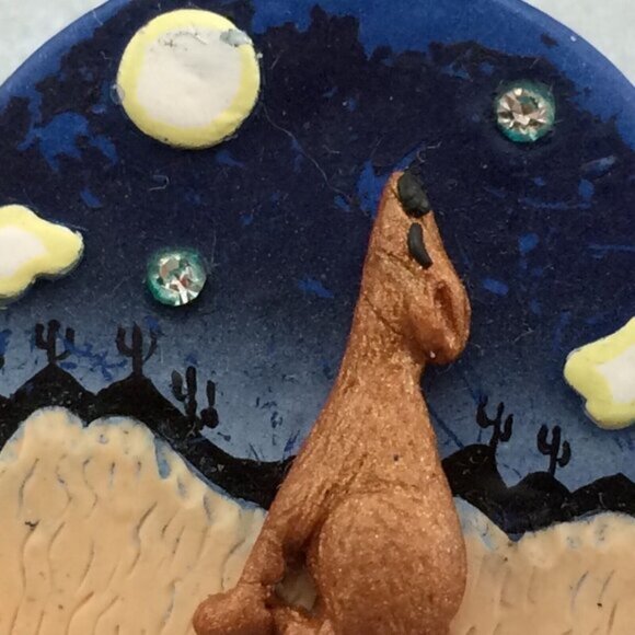 Handmade Coyote Howling at Desert Moon Polymer Clay Earrings Southwest Boho - Picture 13 of 16